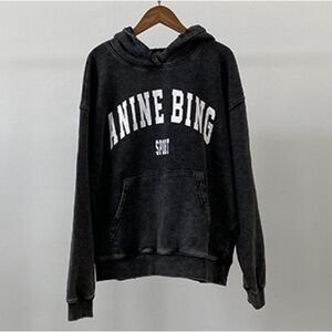 Anine Bing Charcoal Hoodie with White Lettering